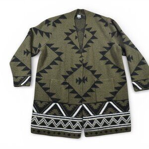 Frye Aztec Sweater Cardigan 2XL Green and Black Geometric Patterned Open Front
